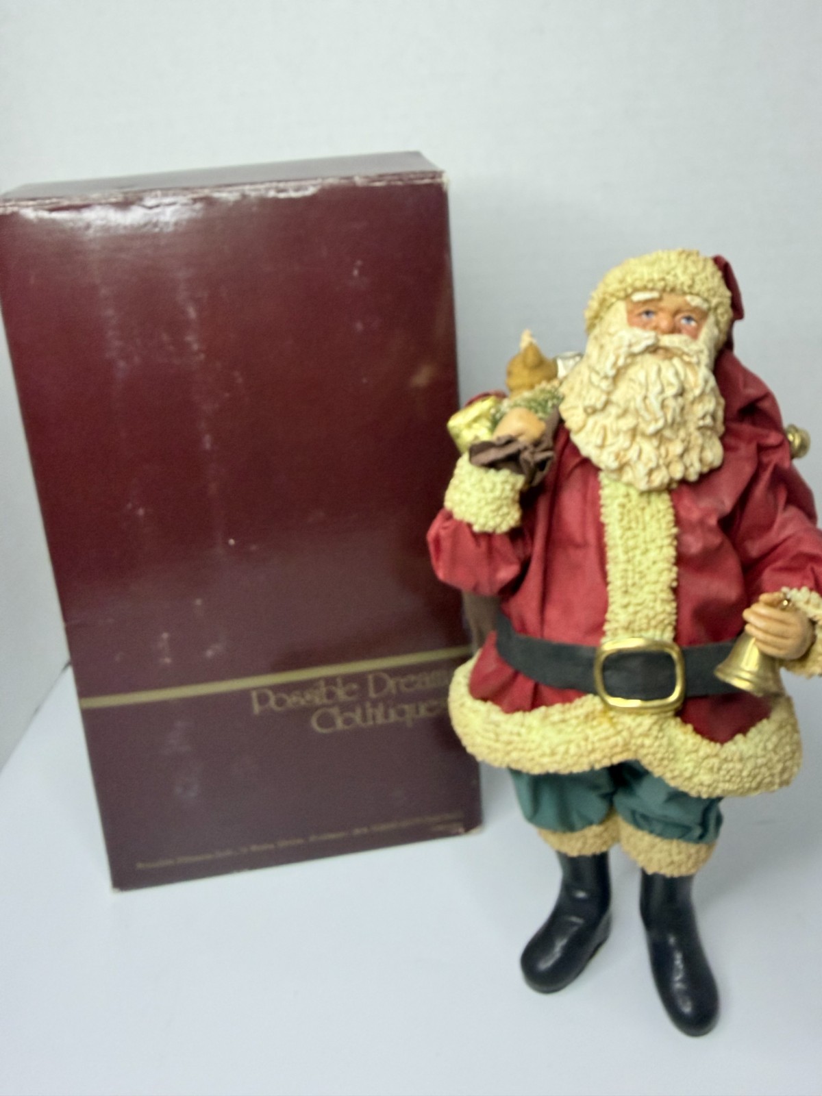 Vintage 1985 Possible Dreams Clothique Santa Claus Toy Sack Bell Original Box