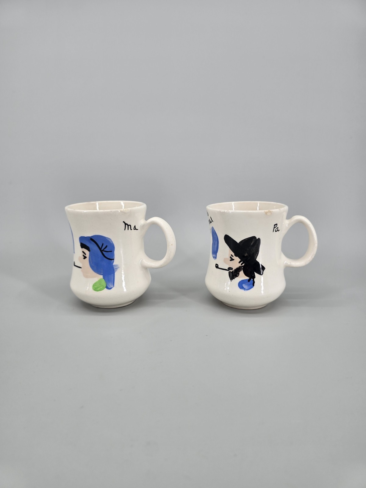 Vintage Buffalo National River Arkansas Ma Pa Ceramic Mugs Pair Hand Painted