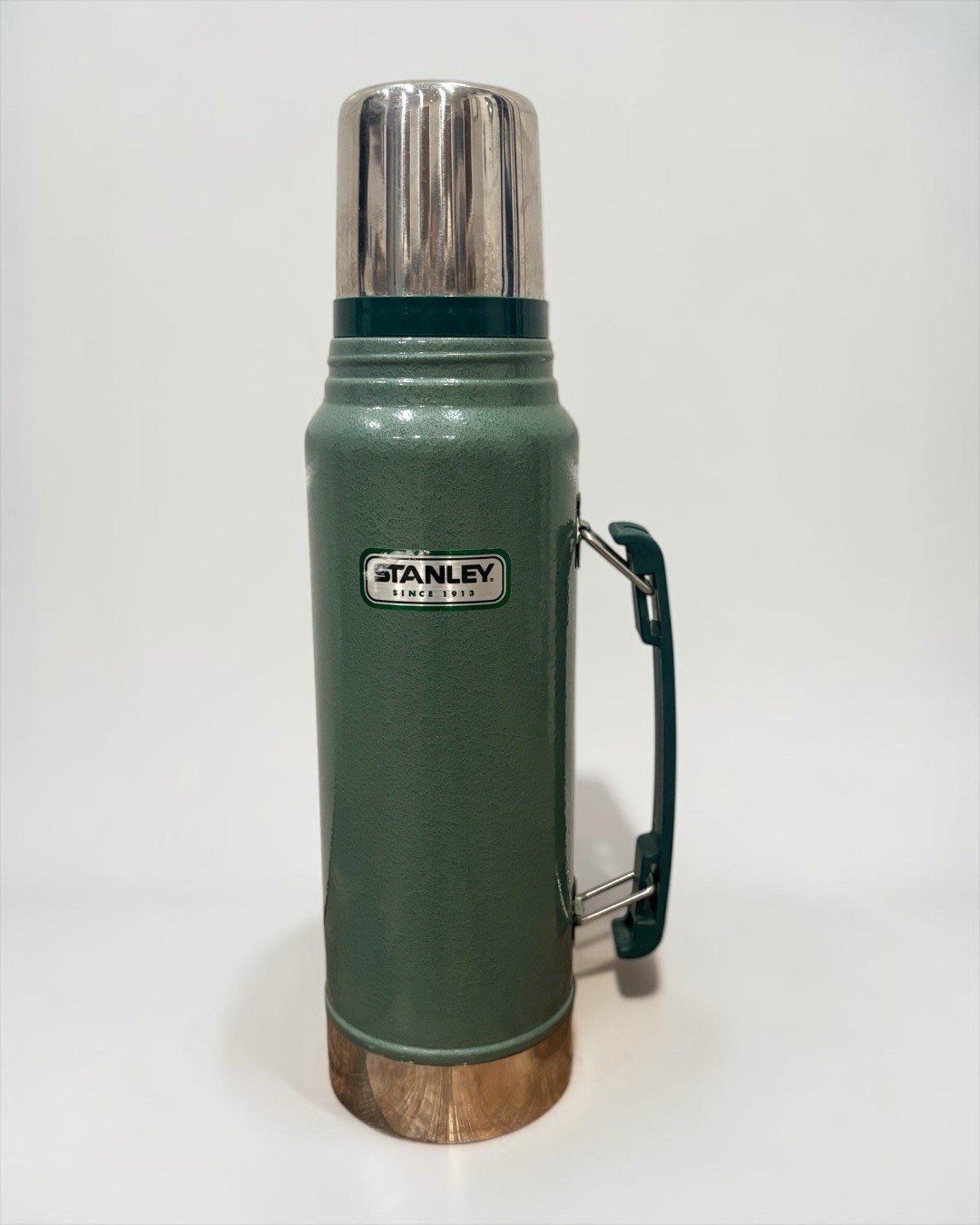 Vintage Stanley 1.0 Liter/1.1qt Vacuum Bottle Hammertone Green Thermos w/mug cup