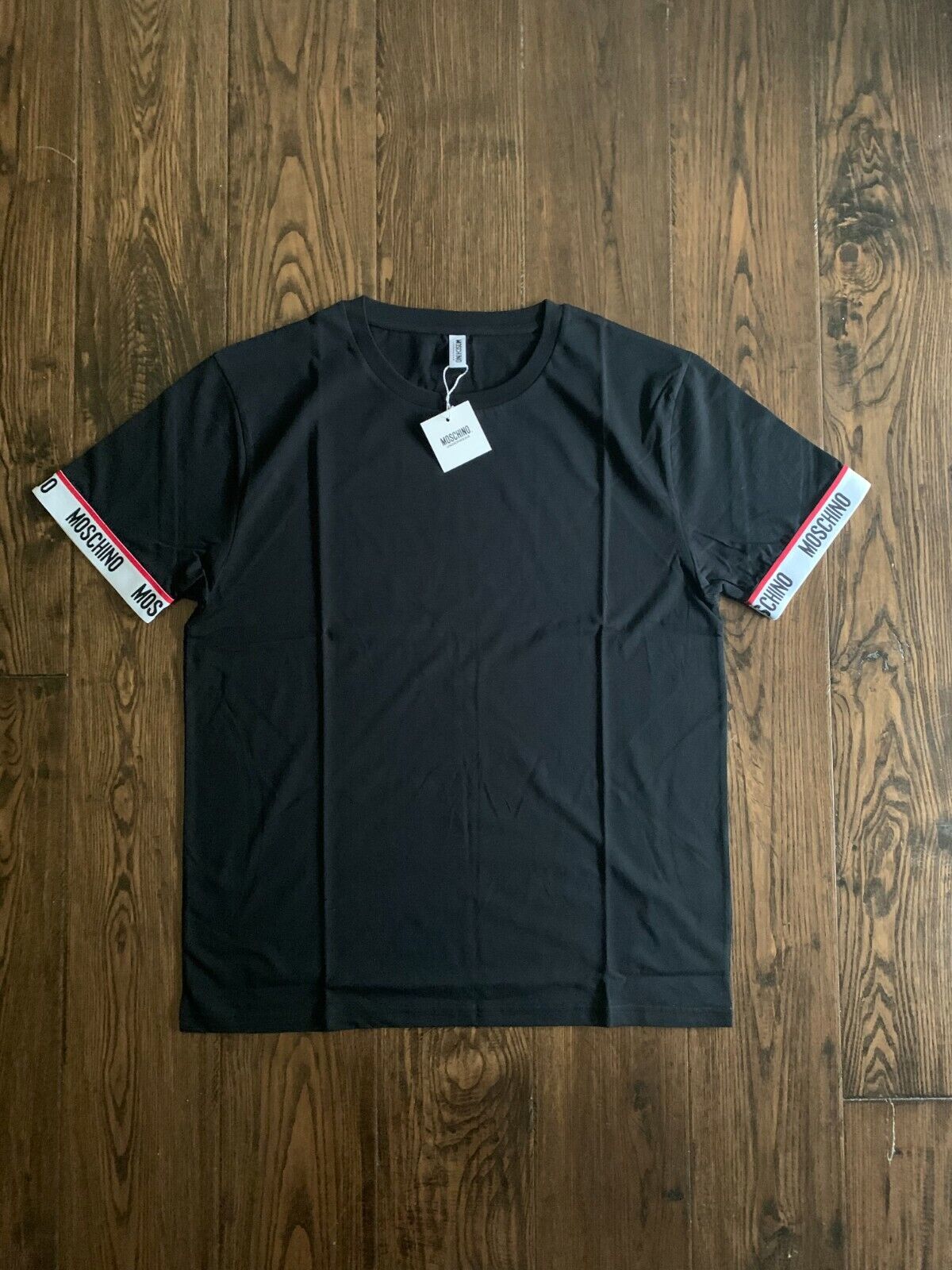 Moschino Sleeve Tape Logo Black T-Shirt EU XXL (DUSTBAG INCLUDED)