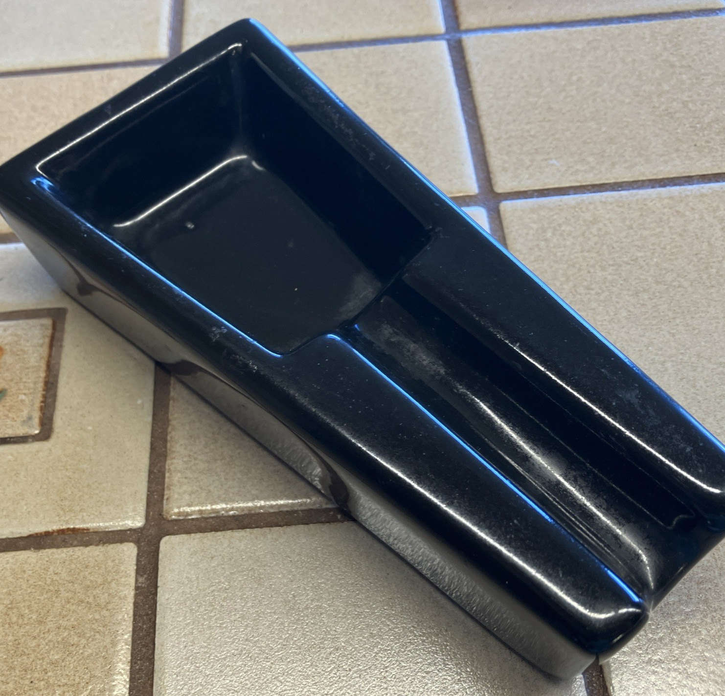 NAT SHERMAN VINTAGE MODERNIST STONEWARE PIPE STAND 5TH AVE NY BLACK GEOMETRIC