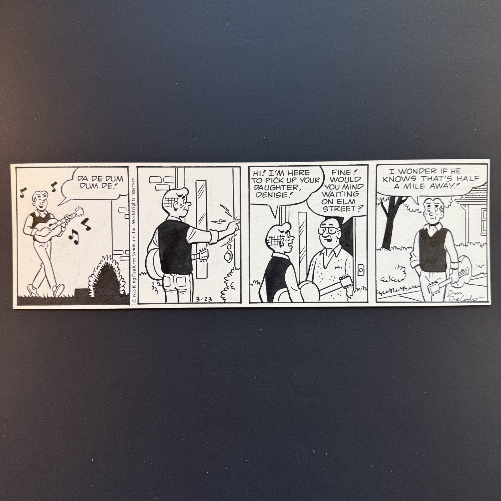 Archie Original Comic Art Signed Dan DeCarlo Teen Romance Daily Strip 1985