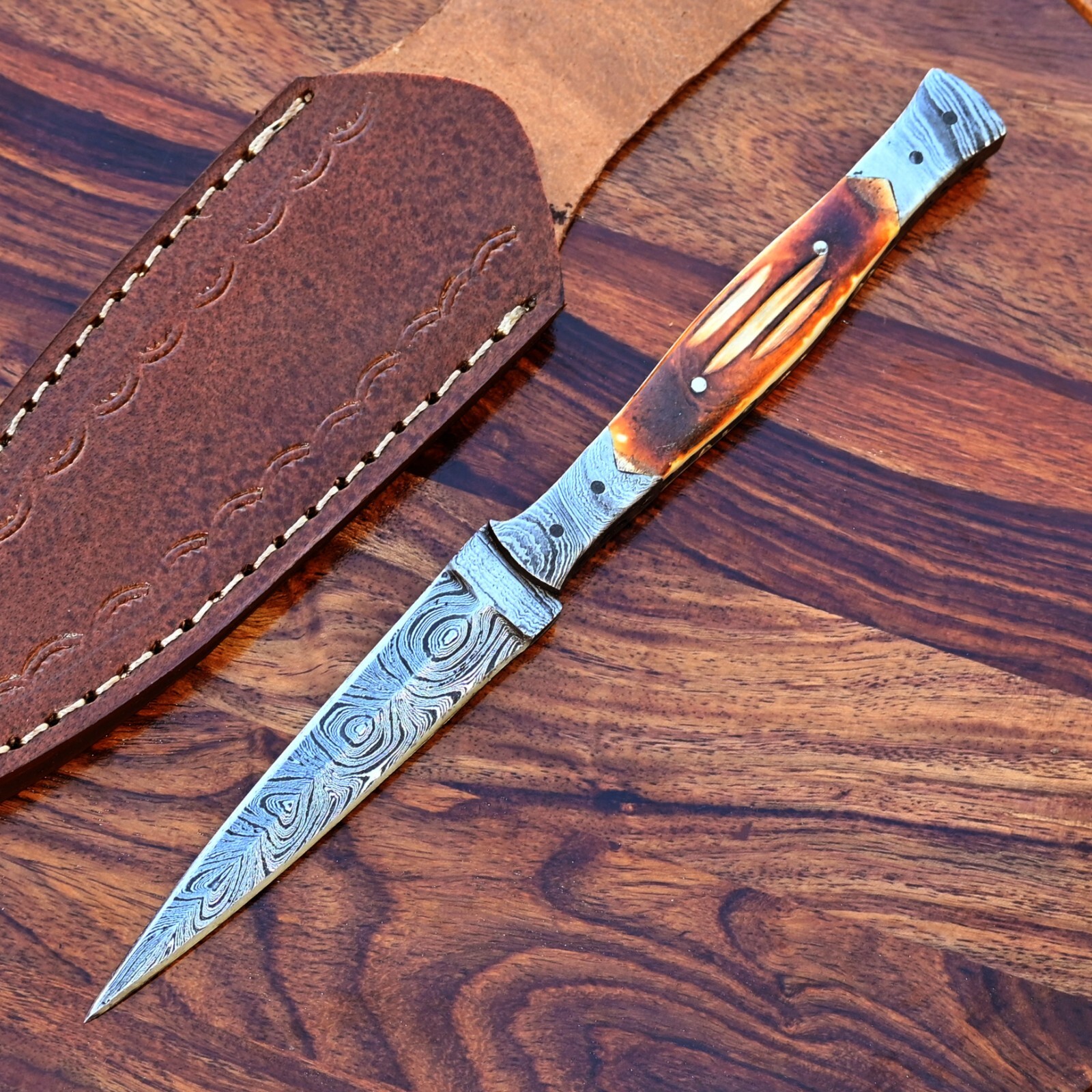 Damascus Throwing Boot Knife Custom Made / Hand Forged Damascus Steel 2842