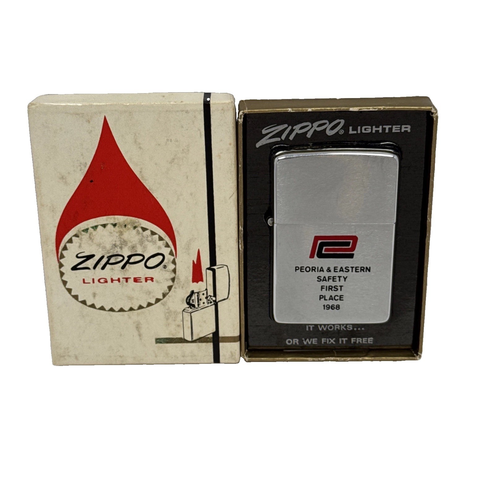 Vintage Zippo Lighter Peoria & Eastern Railroad Safety First Place 1969 VG