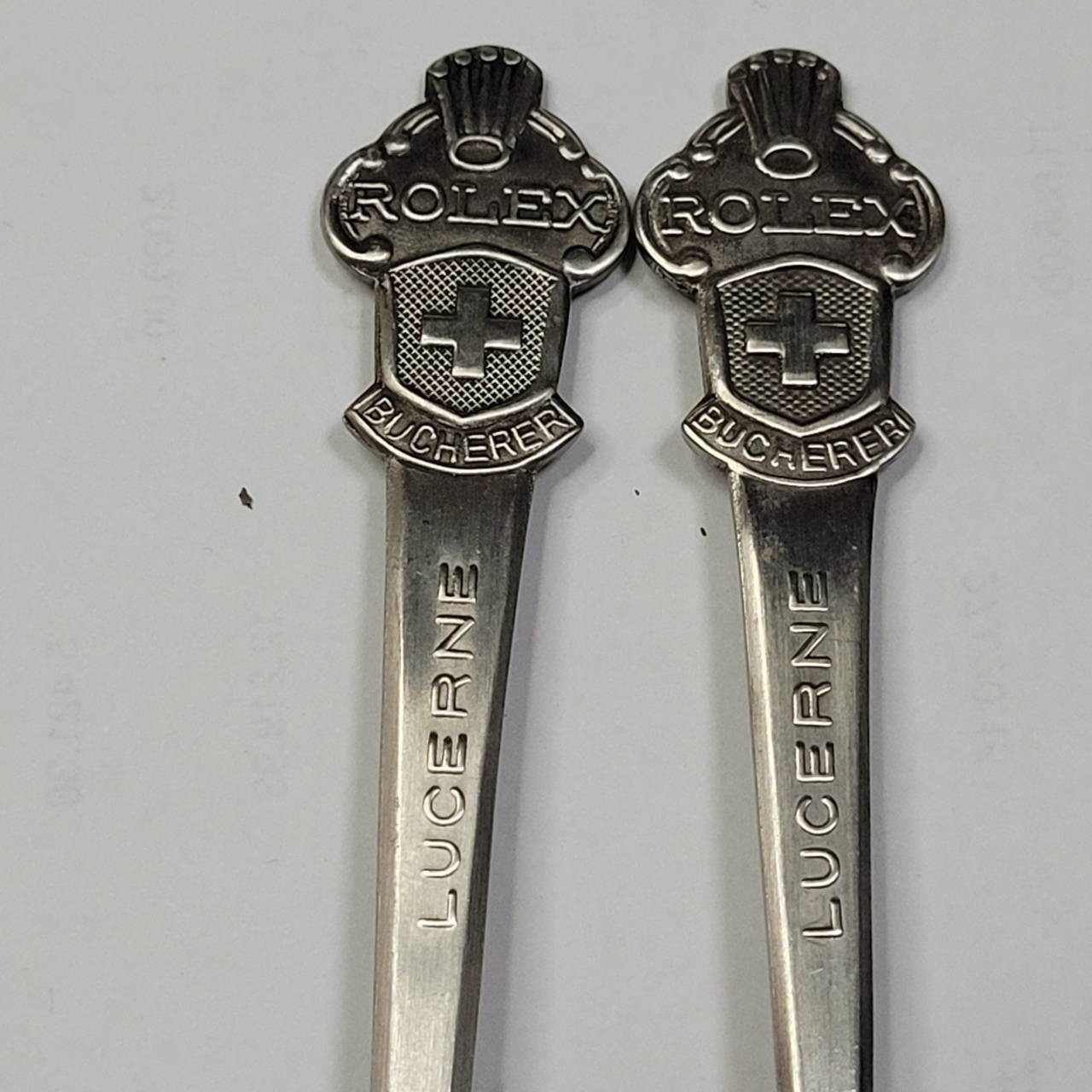 2x Vintage Genuine ROLEX Souvenir Spoon Lucerne Swiss Cross