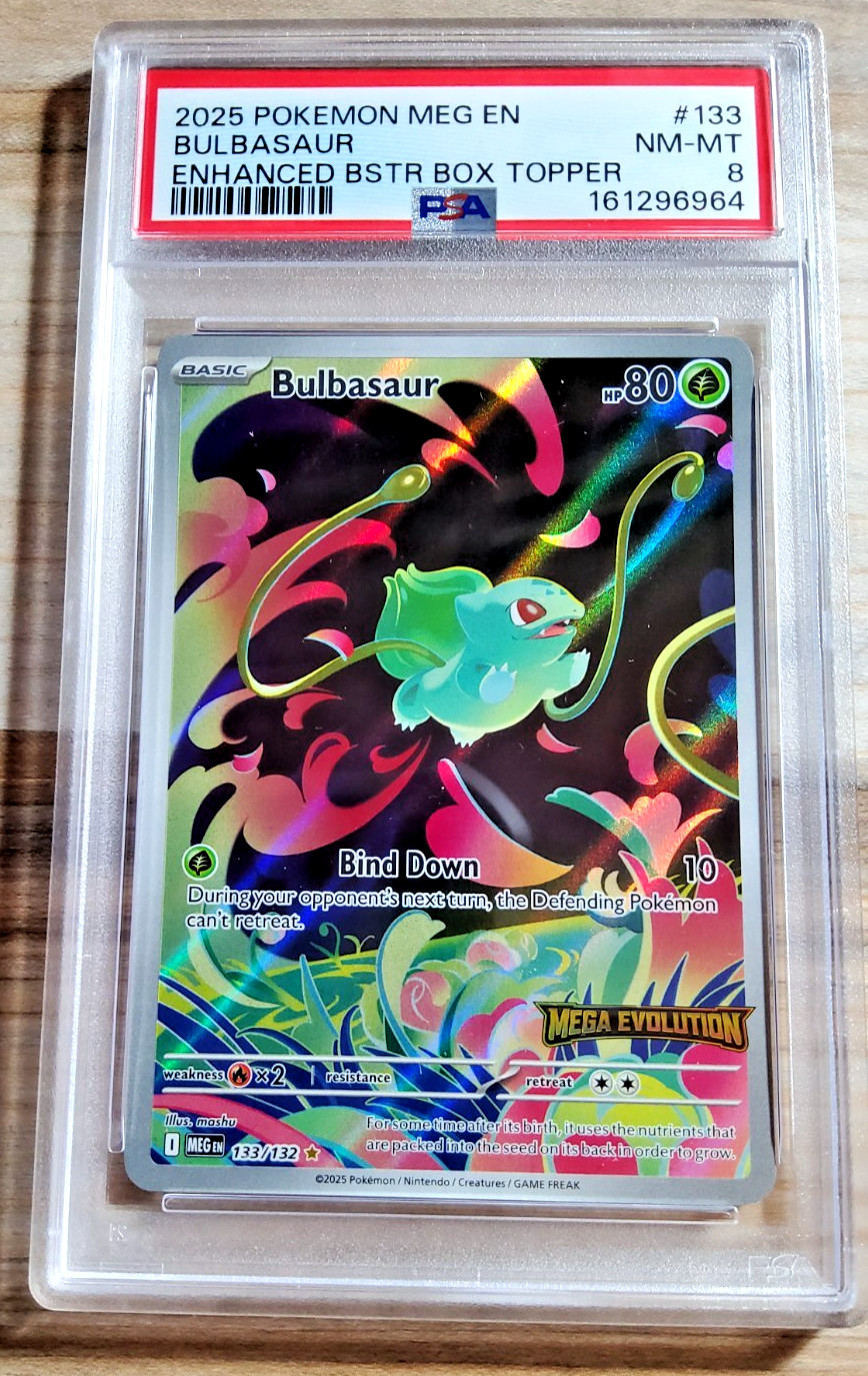 2025 Pokemon Mega Evolution BULBASAUR #133 Holo Enhanced Stamped Promo PSA 8