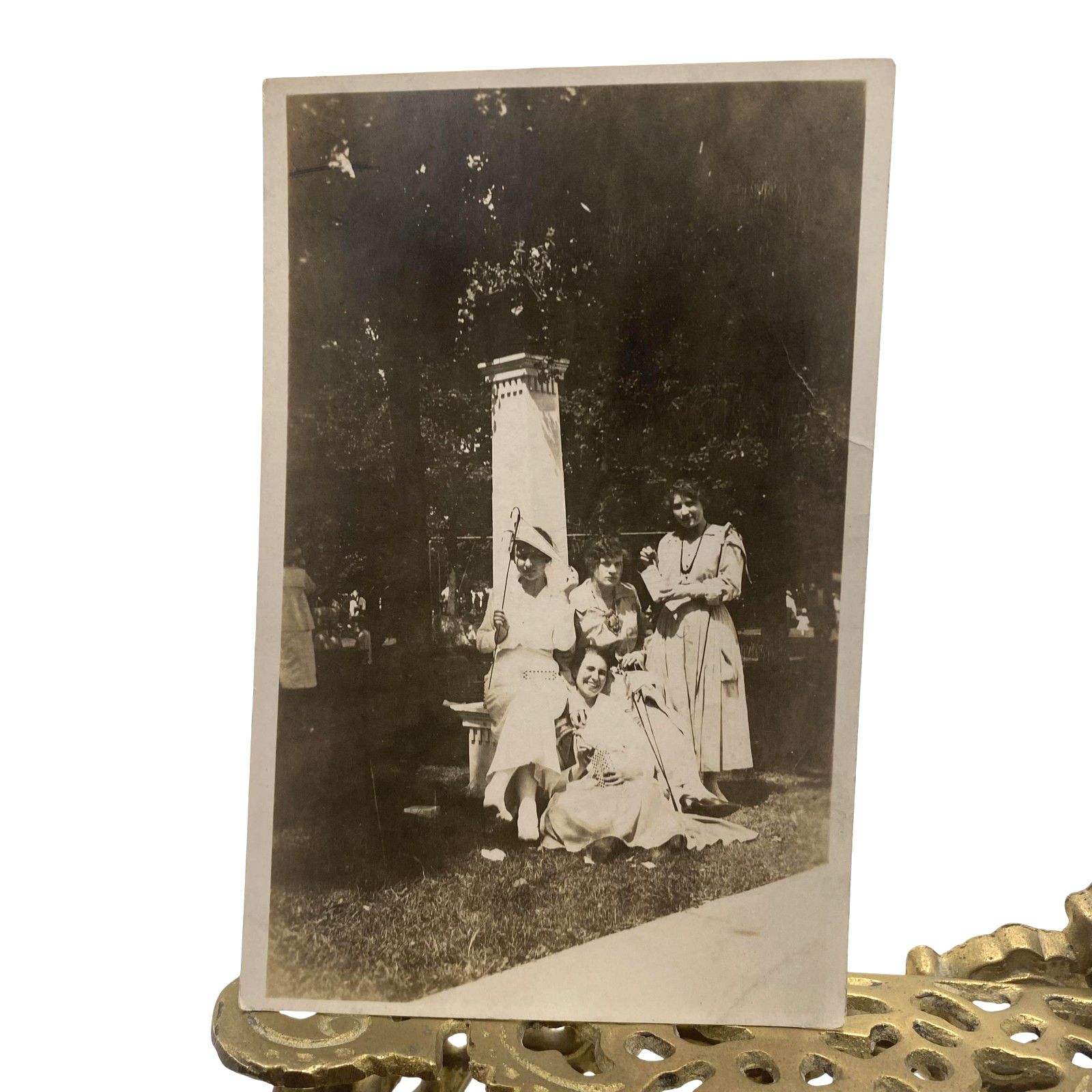 Vintage C1910s Four Women Outdoor RPPC Real Photo Postcard Unposted Park 3.5x5.5