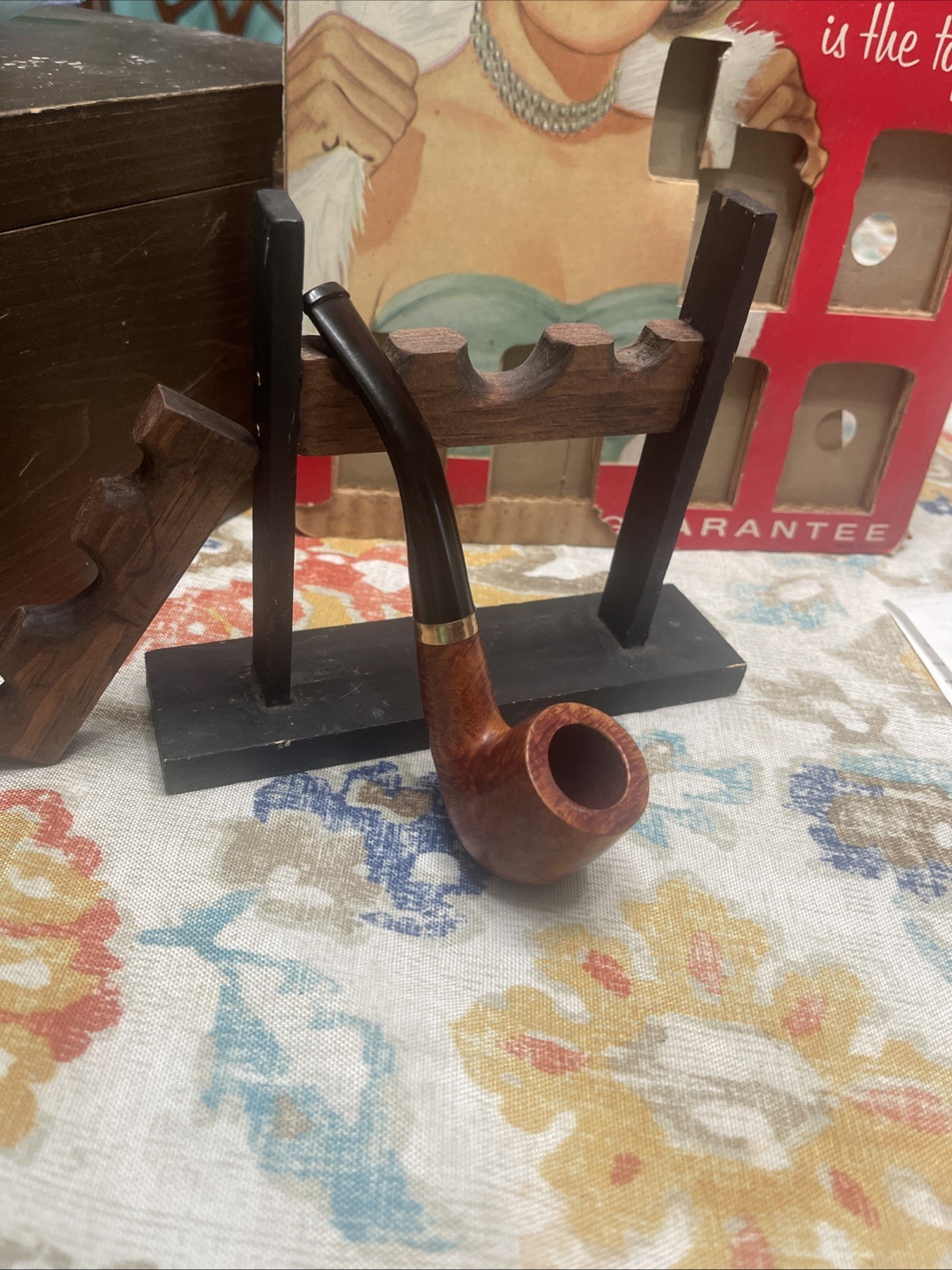 NOS Vintage Imported Briar Wood Pipe 1/10 Gold Fill Band Unsmoked Gem Screw Stem