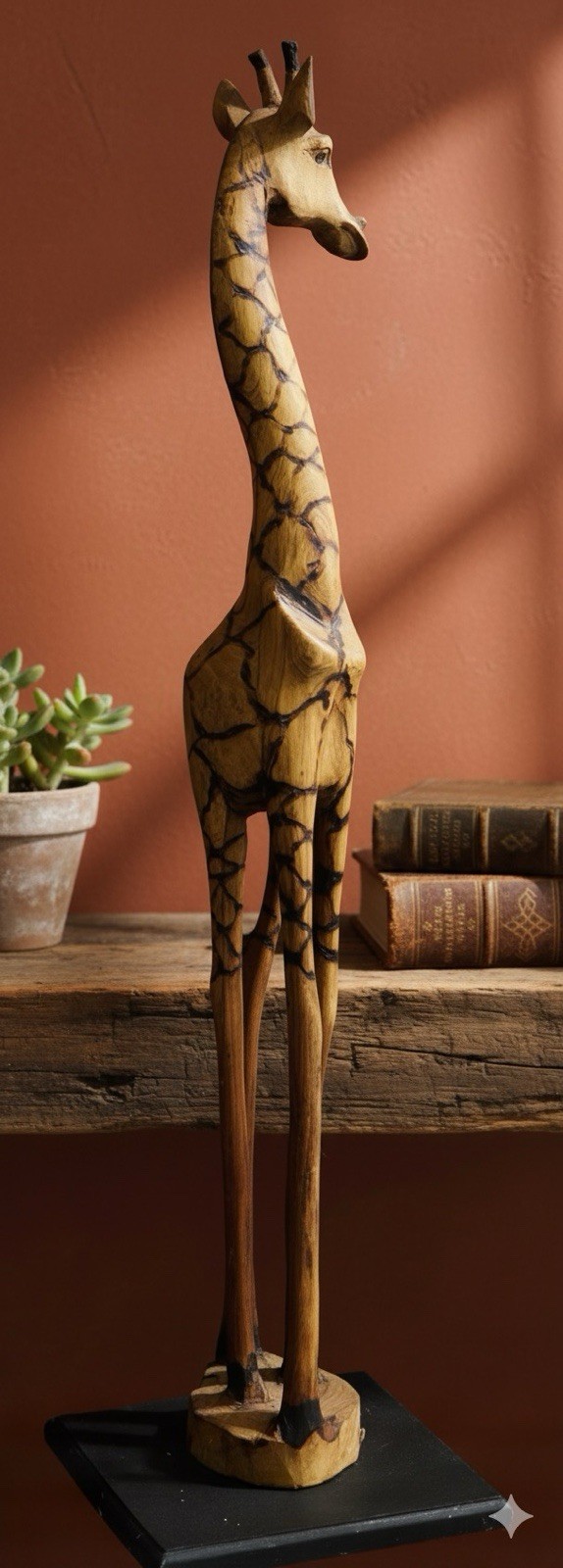Vintage Hand Carved Mukwa Wood Wooden Giraffe Zimbabwe 34”H