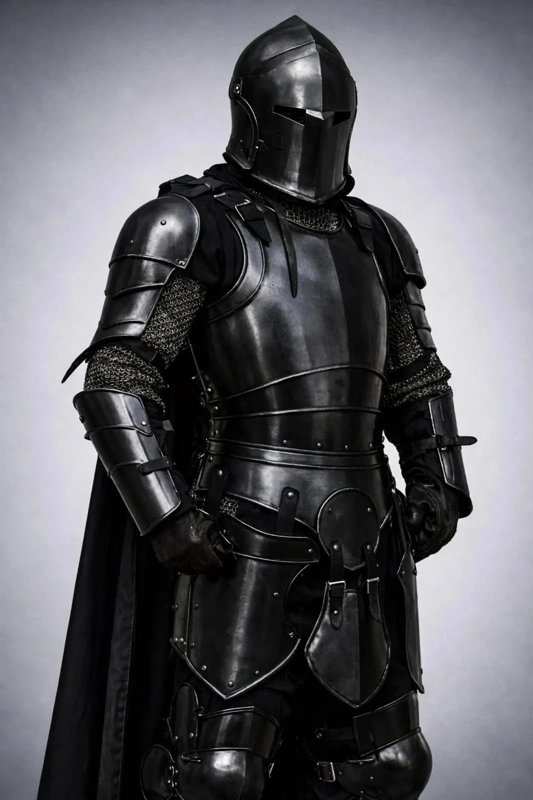 Wearable Black Barbuta Knight Armor Suit | 18 Gauge Steel, LARP Cosplay Costume