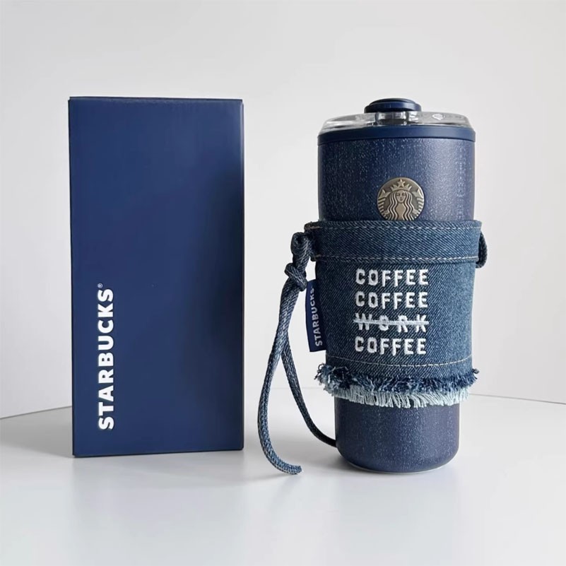 New Starbucks China 2026 Denim Star Coffee Retro 21oz Tumbler with Cup Sleeve