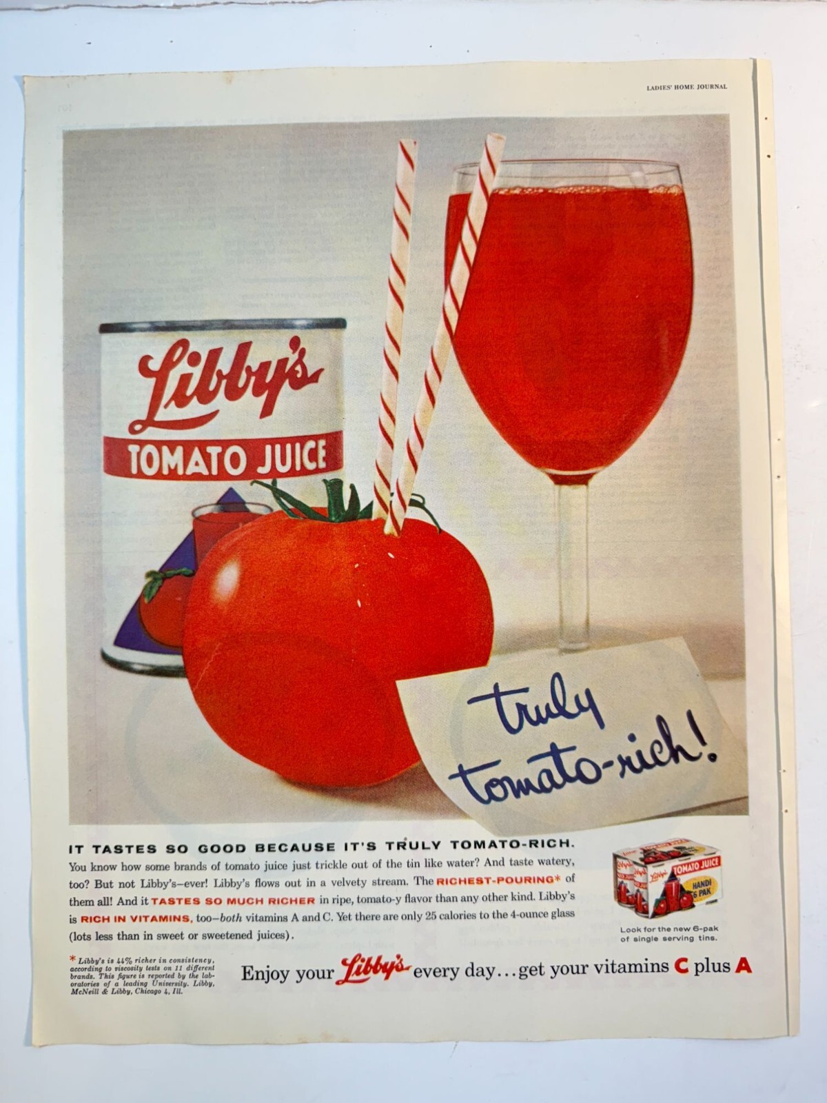 Vintage 1960 Libby's Tomato Juice Food Advertisement Print Ad