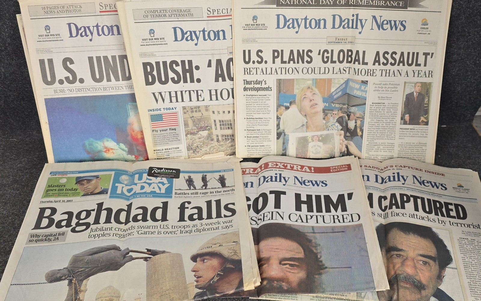 Lot Of 9/11 & Saddam Capture Dayton Daily News And 1 USA Today Newspapers