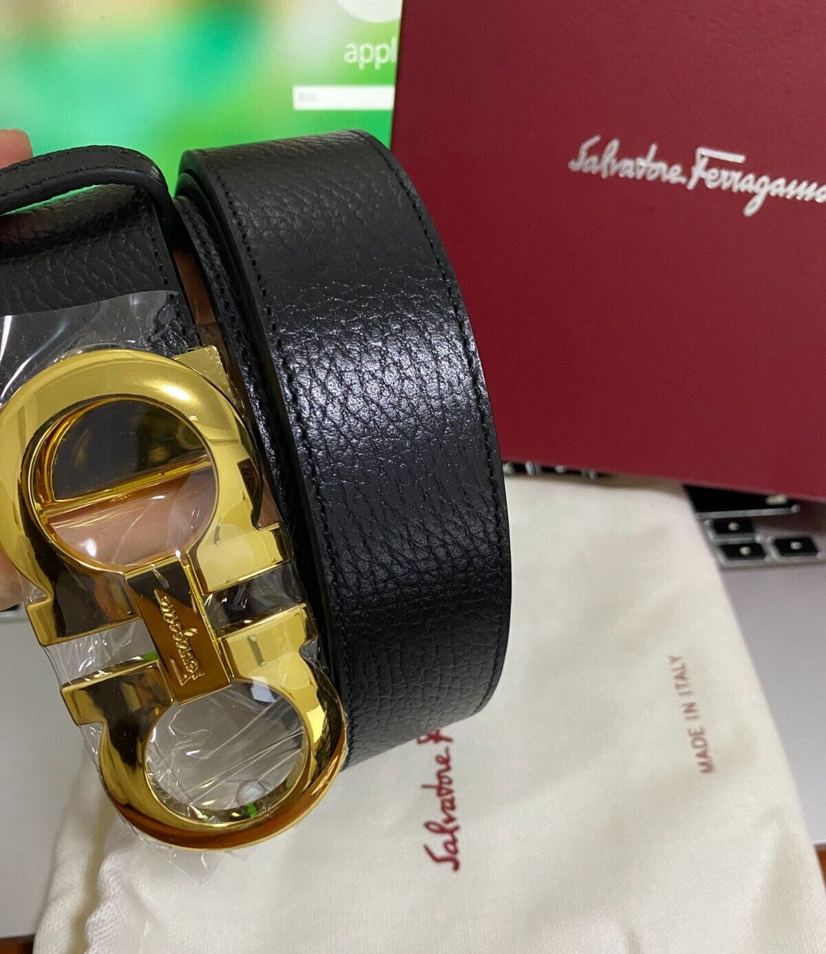 Salvatore Ferragamo Men\'s Leather Reversible black/brown Belt Size 110cm 34/38