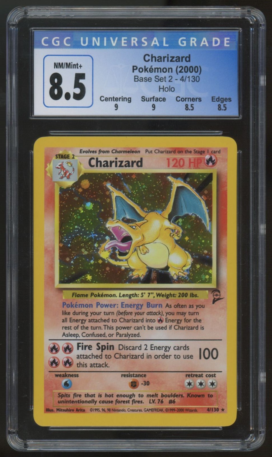 2000 Pokemon Charizard Base Set 2 Holo #4 CGC 8.5