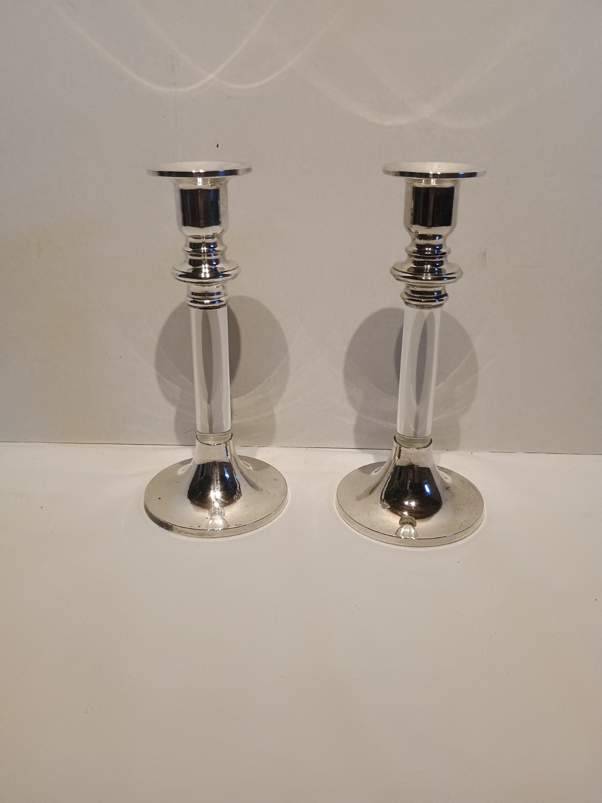 Pair of Vintage Silverplate & Lucite Candlestick Holders 