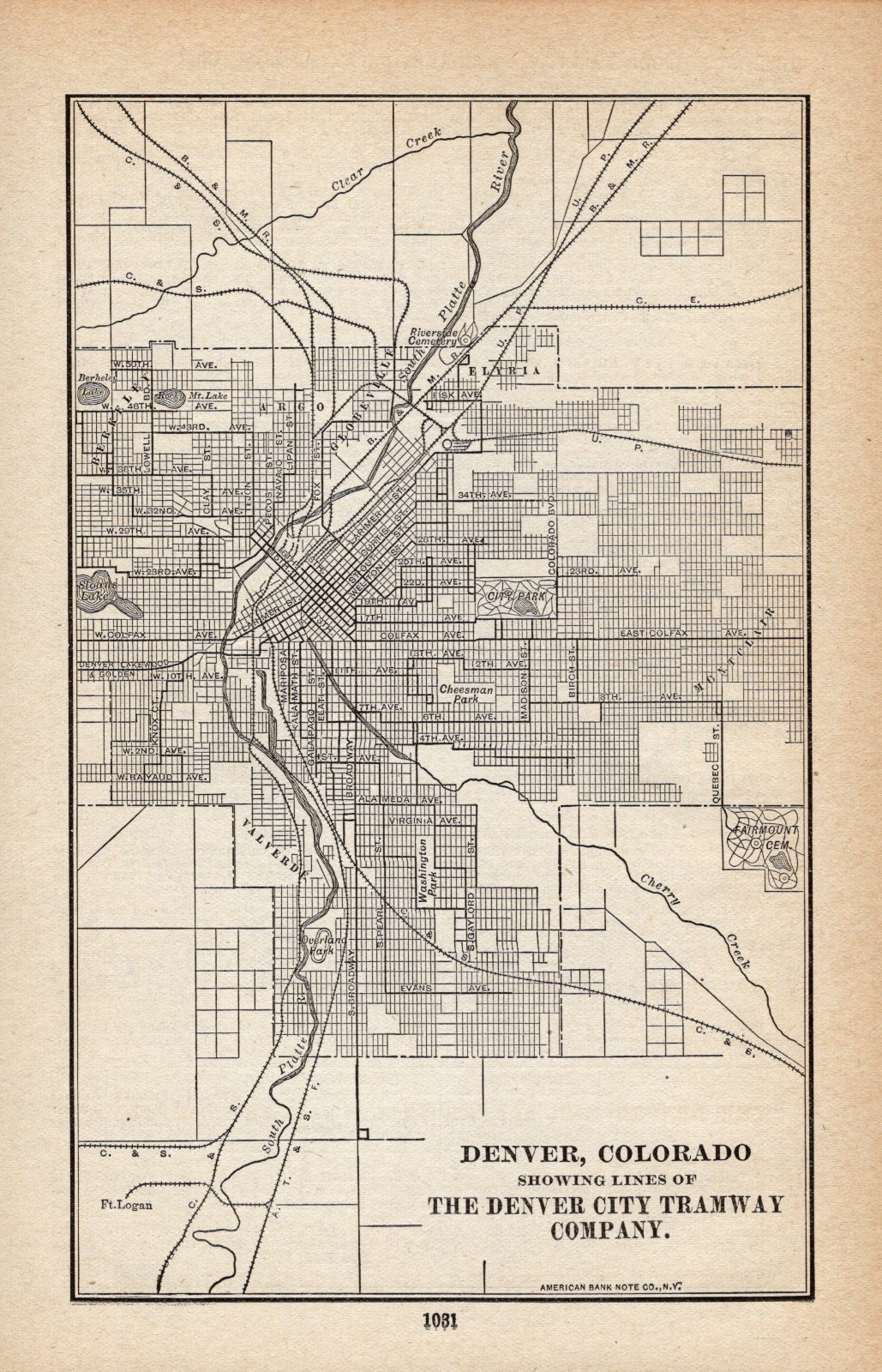 1909 Antique Denver Colorado City Tramway Company Map Denver Tramway Map  3090