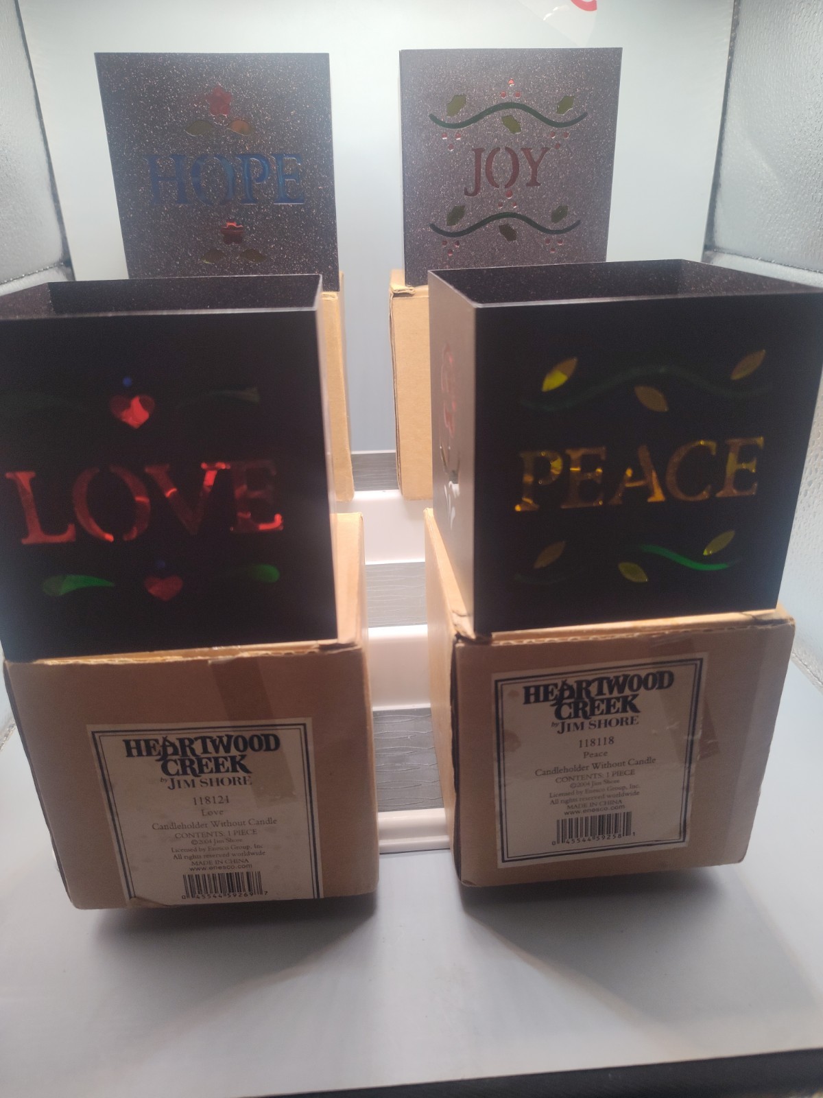 Jim Shore Heartwood Creek Candle Holder Set of 4 Love Peace Joy Hope 118121 1181
