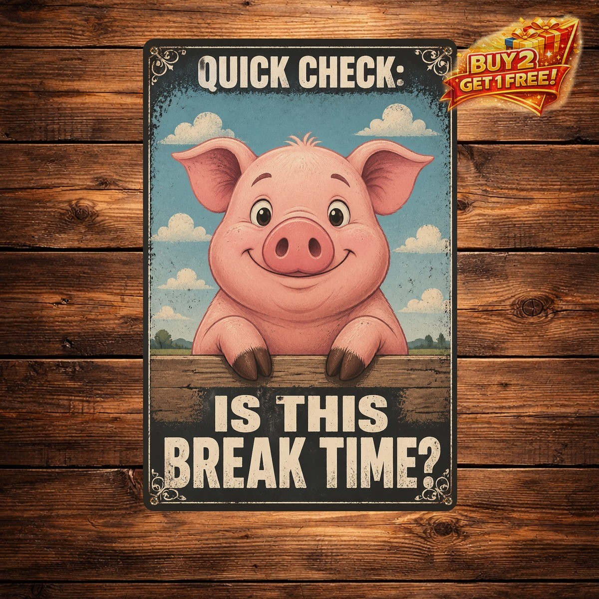 Humorous Pig Sitting on Toilet Metal Sign Novelty Bathroom Wall Decor