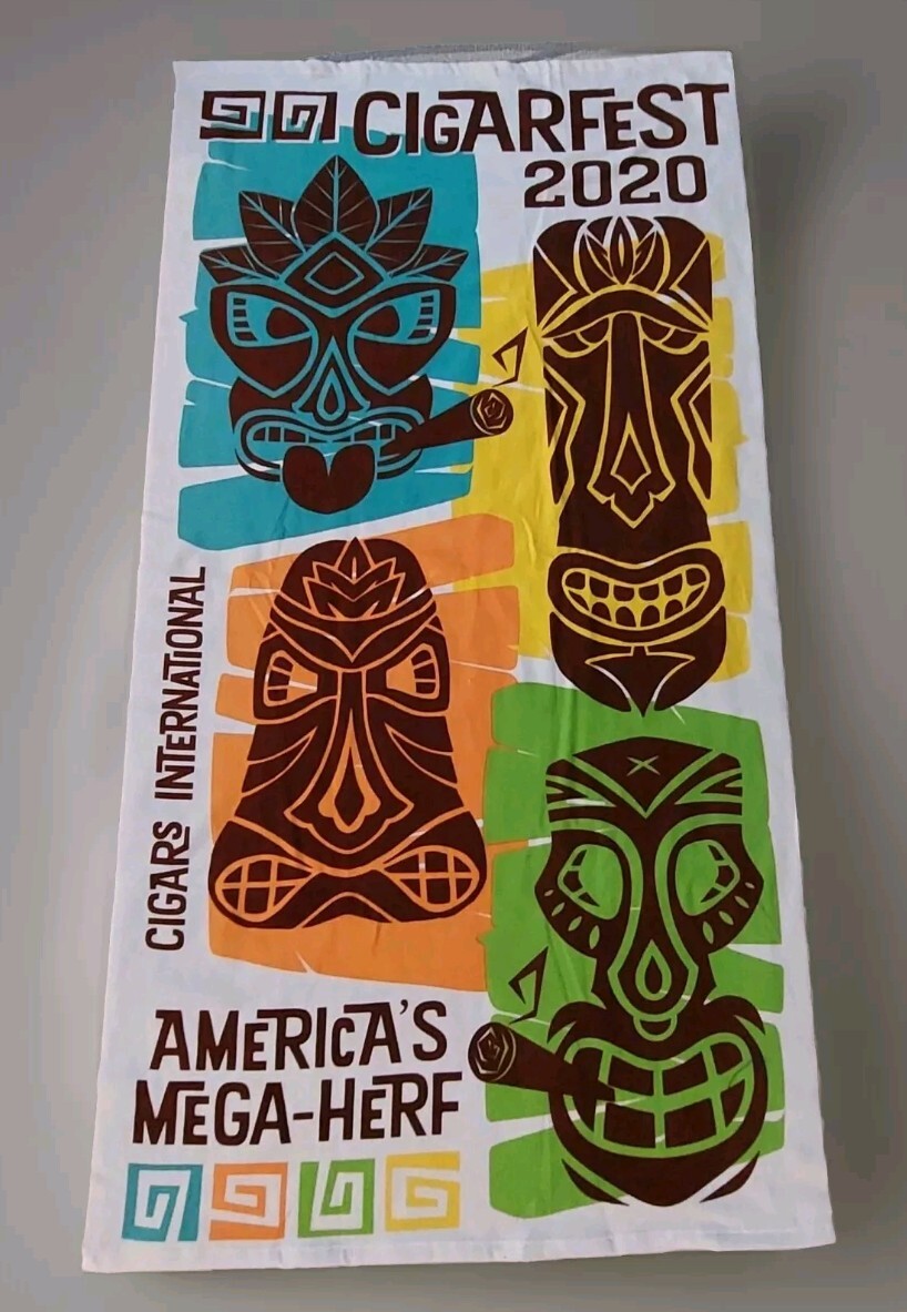 Cigar Fest 2020 International Hawaiian Smoking Tiki Mega-Herf Beach Towel NEW 