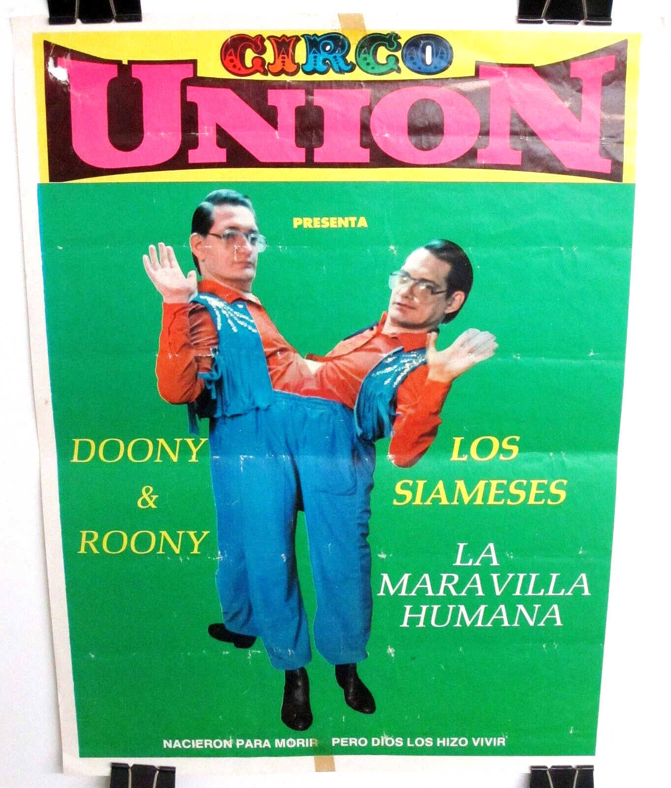 Vintage 1980s SIAMESE TWINS Doony & Roony Mexican CIRCUS 19x14 Poster 