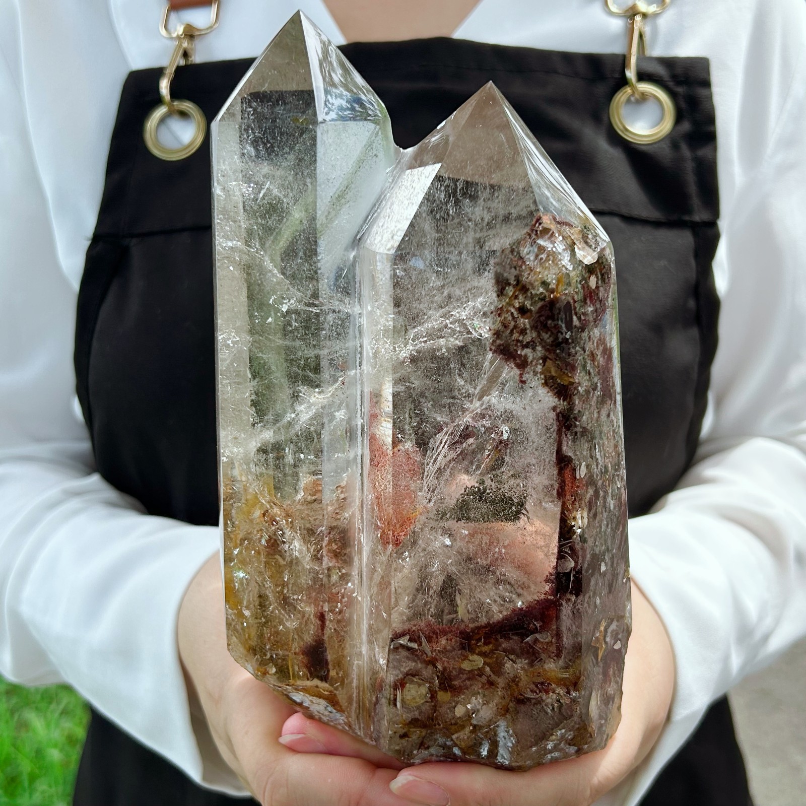 3.85LB Natural Smoky Phantom Quartz Obelisk Crystal Double Point Healing G8043