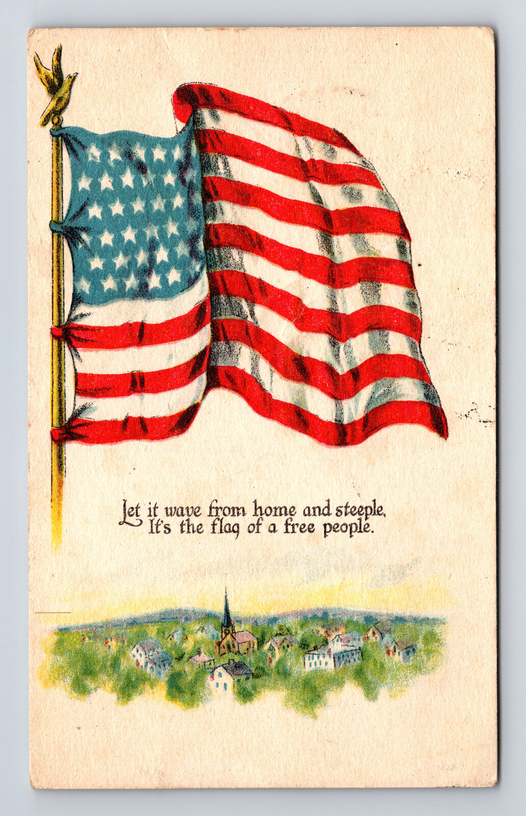 1917 PATRIOTIC American Flag of Free People Home Steeple Virginia IL Postcard