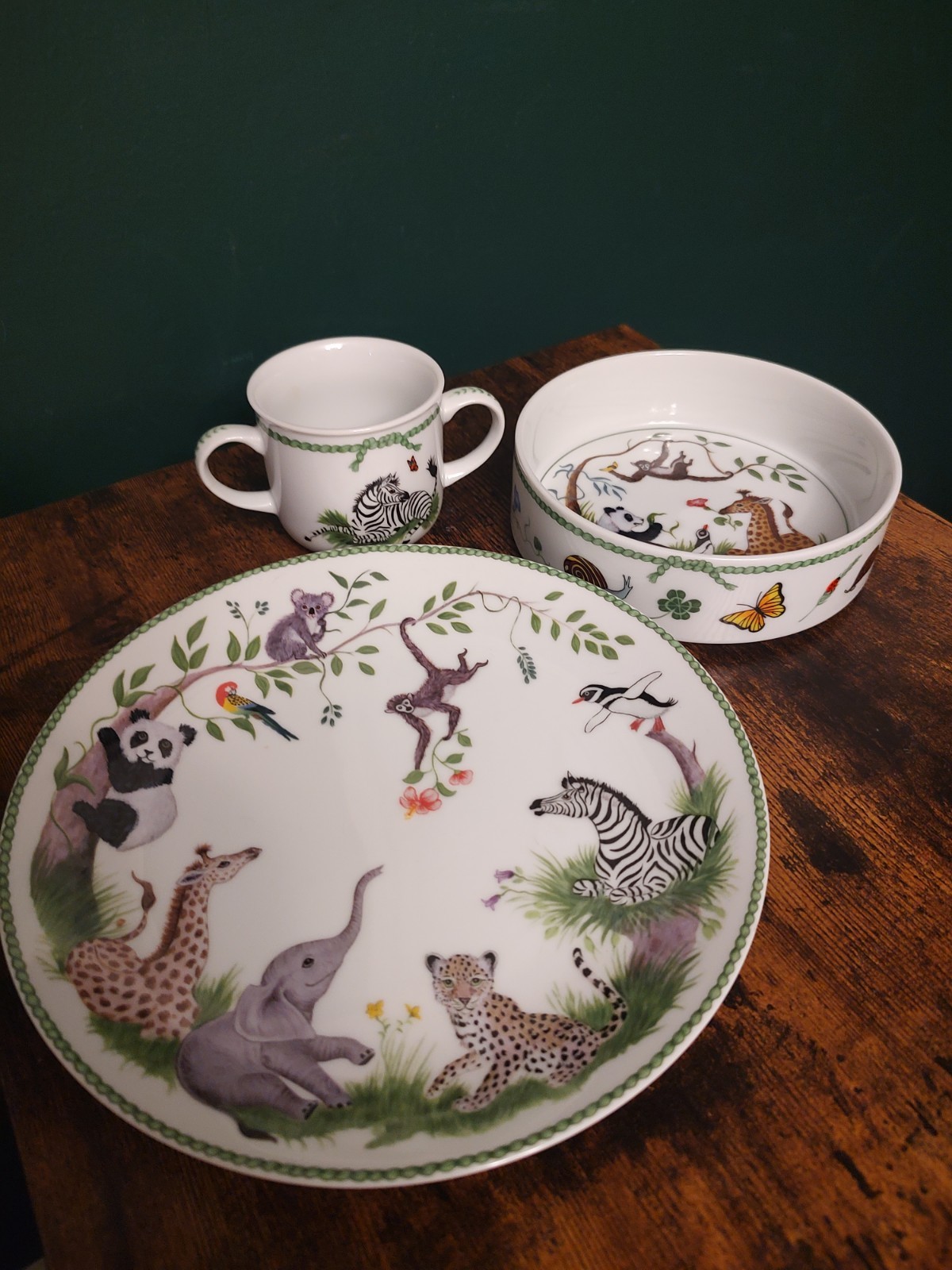 Lynn Chase Jungle Party 3 pc set Signed Dated 1990 Plate Bowl Cup