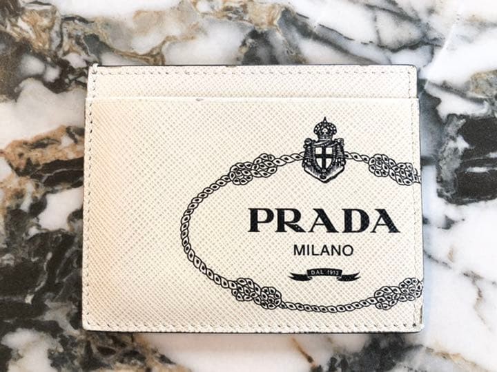 Prada Saffiano Leather Card Case Canapa White Used