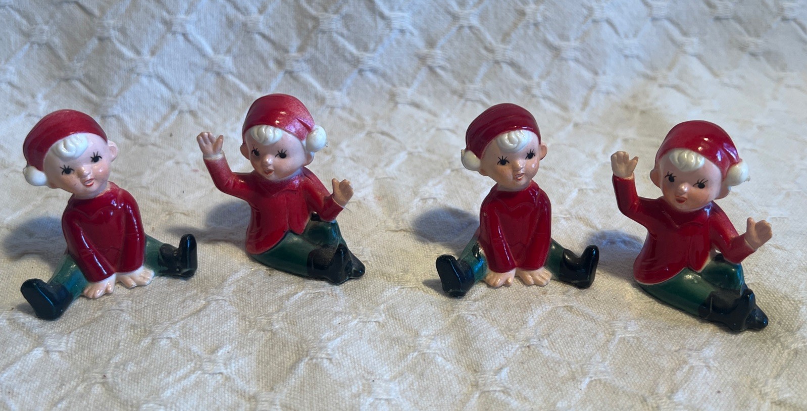 VTG Lot of 4-1950s celluloid Christmas Pixie Elf Figurines , Hand Painted NOS
