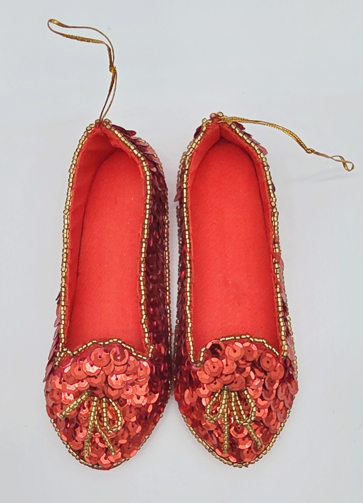 RUBY RED SLIPPER Ornament Sequin Wizard of Oz Dorothy Shoes Christmas 4” Gold