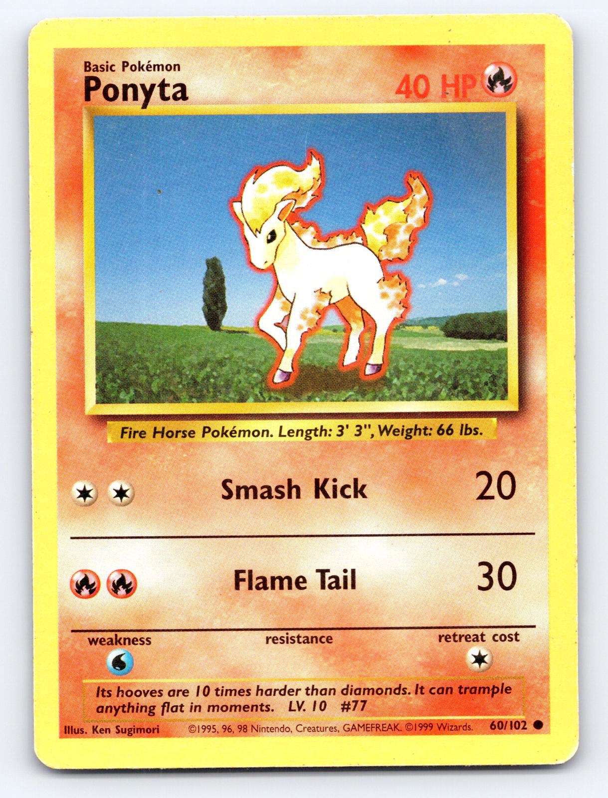 Ponyta 60/102 Common Base Set Unlimited Pokemon Damaged