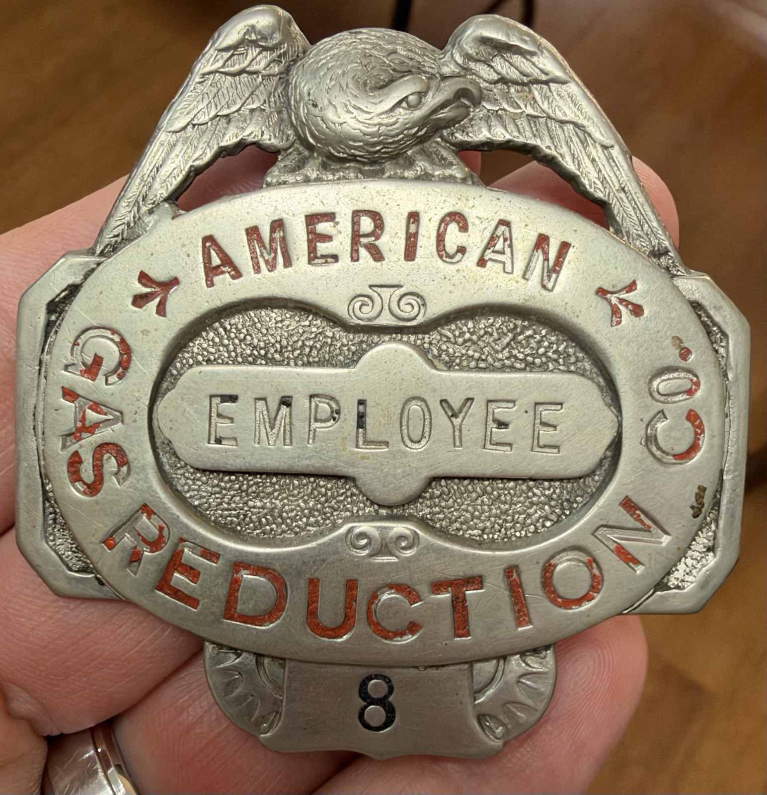 Vintage Early American Gas Reduction Company Metal Employee Badge 2.6