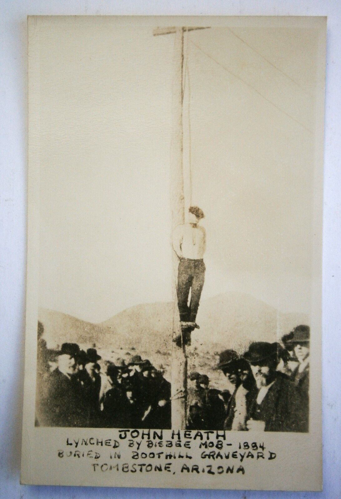 Real Photo Post Card of the 1884 Mob Lynching of John Heath (Bisbee Massacre)