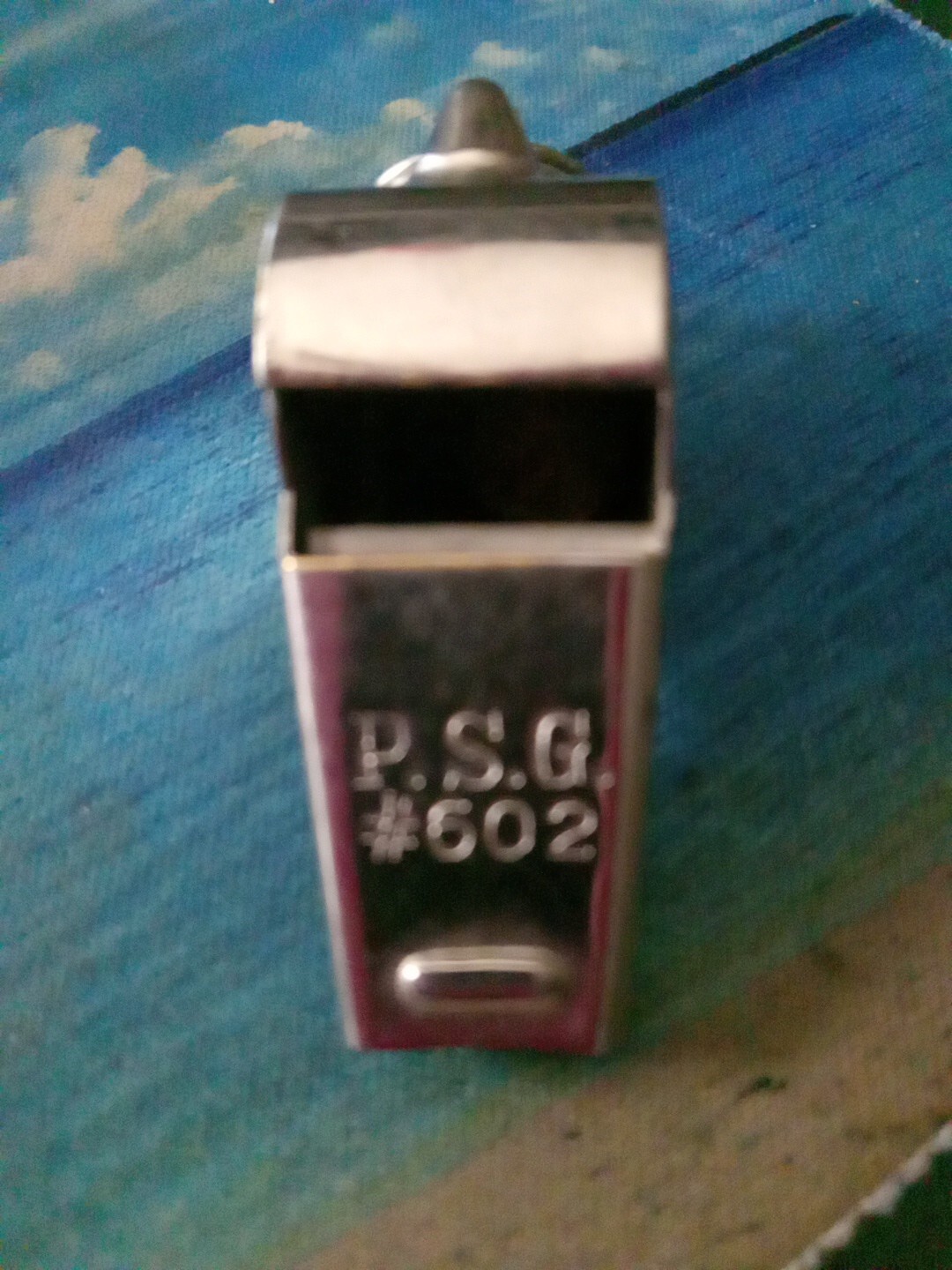 Vintage Metal Whistle on Ring  P.S.G. 602 Made in Hong Kong Works Great
