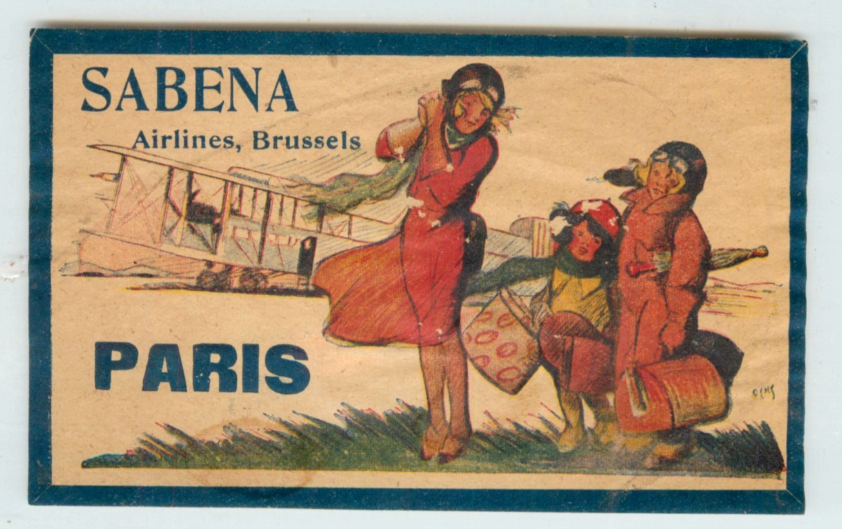 SABENA AIRLINES to LONDON / PARIS - Scarce & Beautiful early Luggage Label, 1924