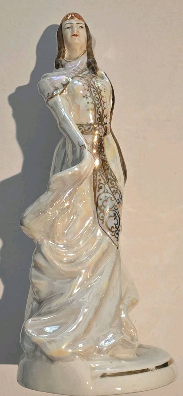 KTK Albanian Ceramic Woman Figurine Traditional Dress 10in Signed Glossy
