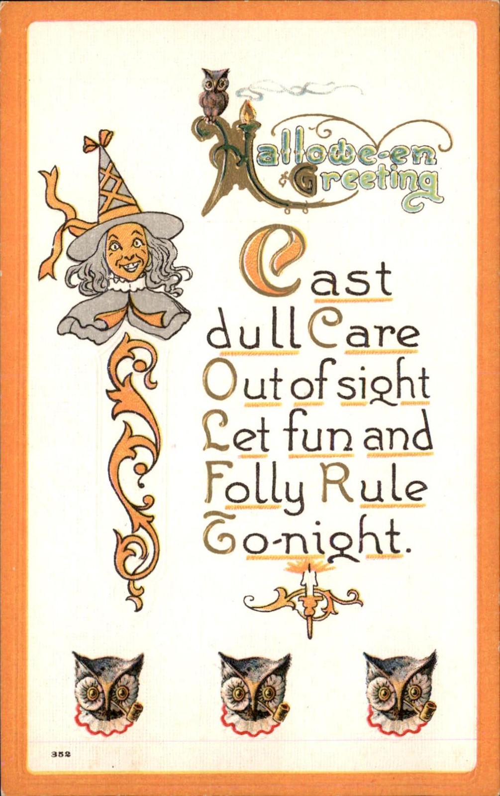 Halloween Greeting Card Illustrated J.B. & Co. 352 c1910s Vintage Postcard bhn