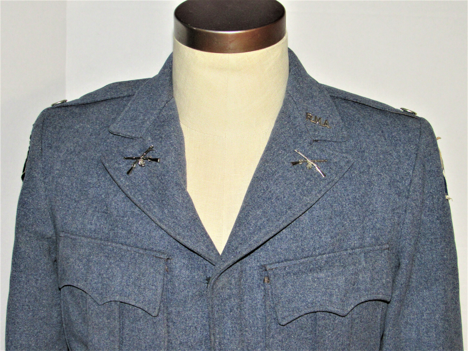 VINTAGE 1940s HEAVY WOOL MILITARY ACADEMY MARCHING UNIFORM PATCHES/BELT/MORE S