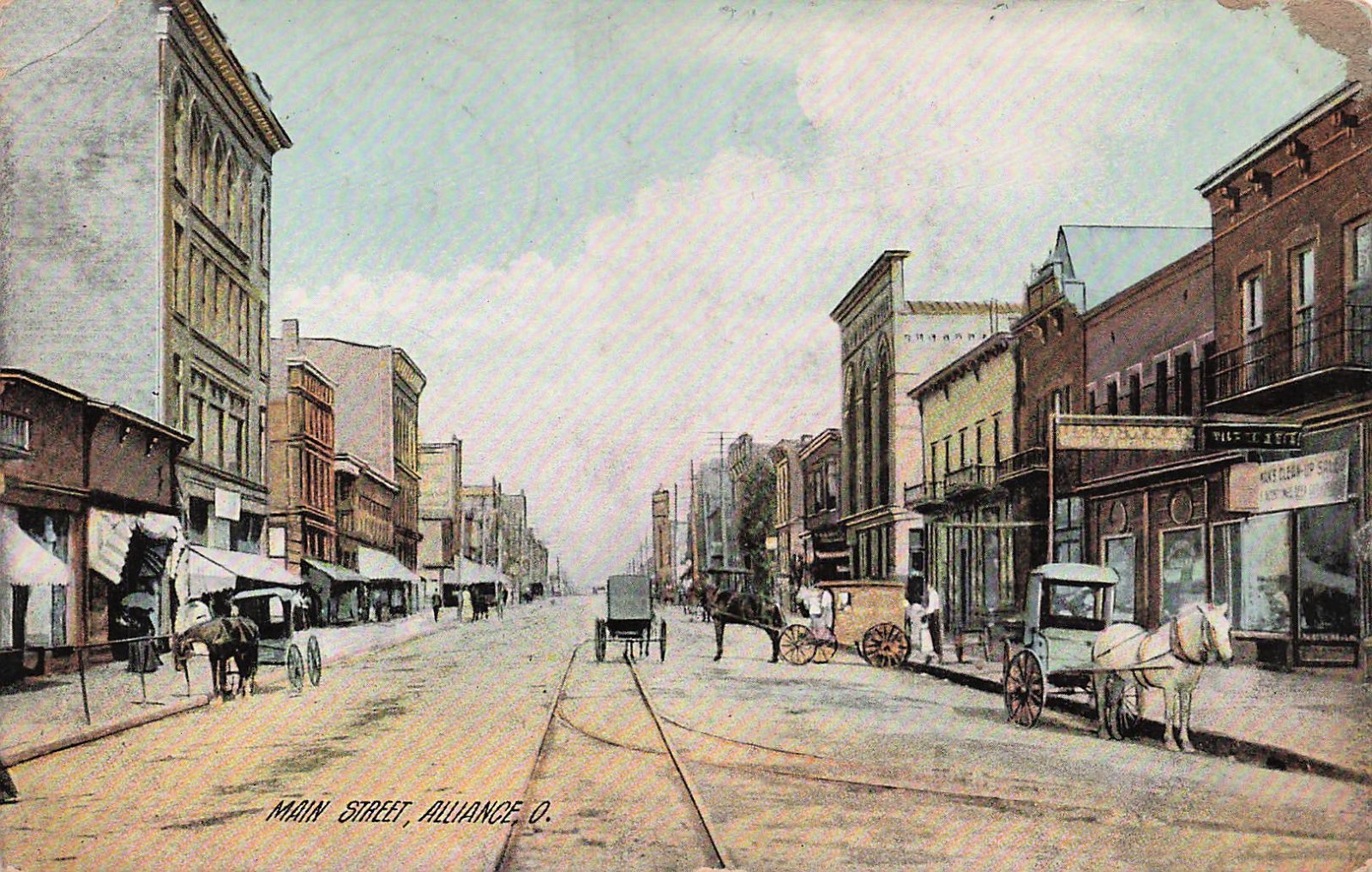 Alliance OH Ohio Main Street Horse Wagon Downtown View c1907 Vtg Postcard J74