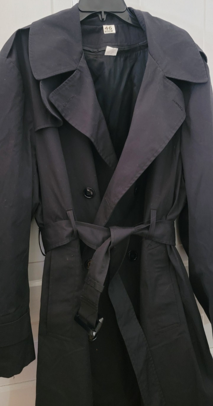 EUC Vintage Logan Military Supply Mens Long Belted Trench Coat XL 46 Lined USA