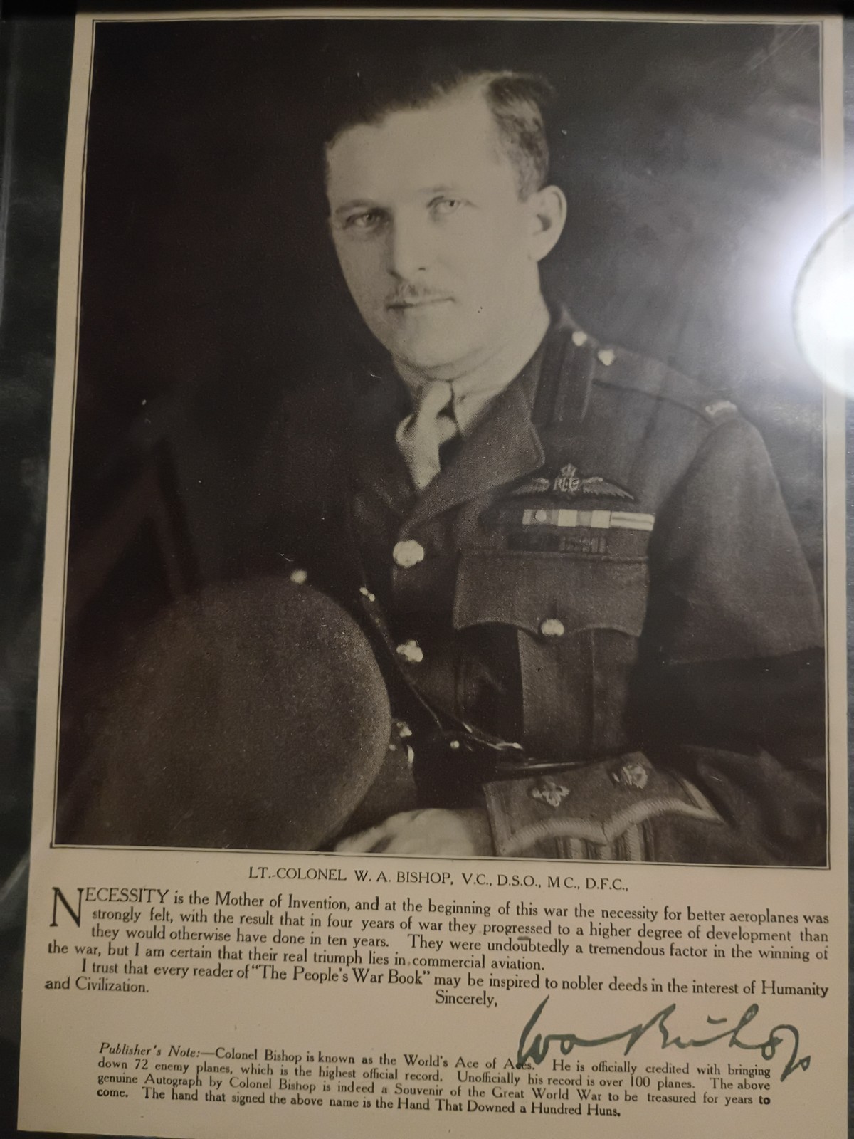 Signed book page of Air Marshall William A. Bishop, WWI Ace, d. 1956, PSA/DNA Signed book page of Air Marshall William A. Bishop, WWI Ace, d. 1956, PSA/DNA