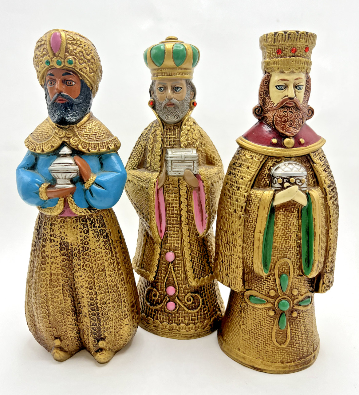 Set of 1960s Composite Paper Mache 3 Wisemen, Vintage MCM Mod Christmas Holiday