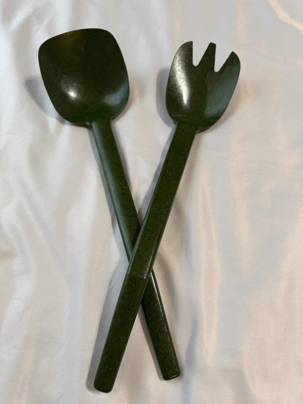Vintage Flintwood Salad Serving Spoon Fork Set Green Speckled Melamine MCM