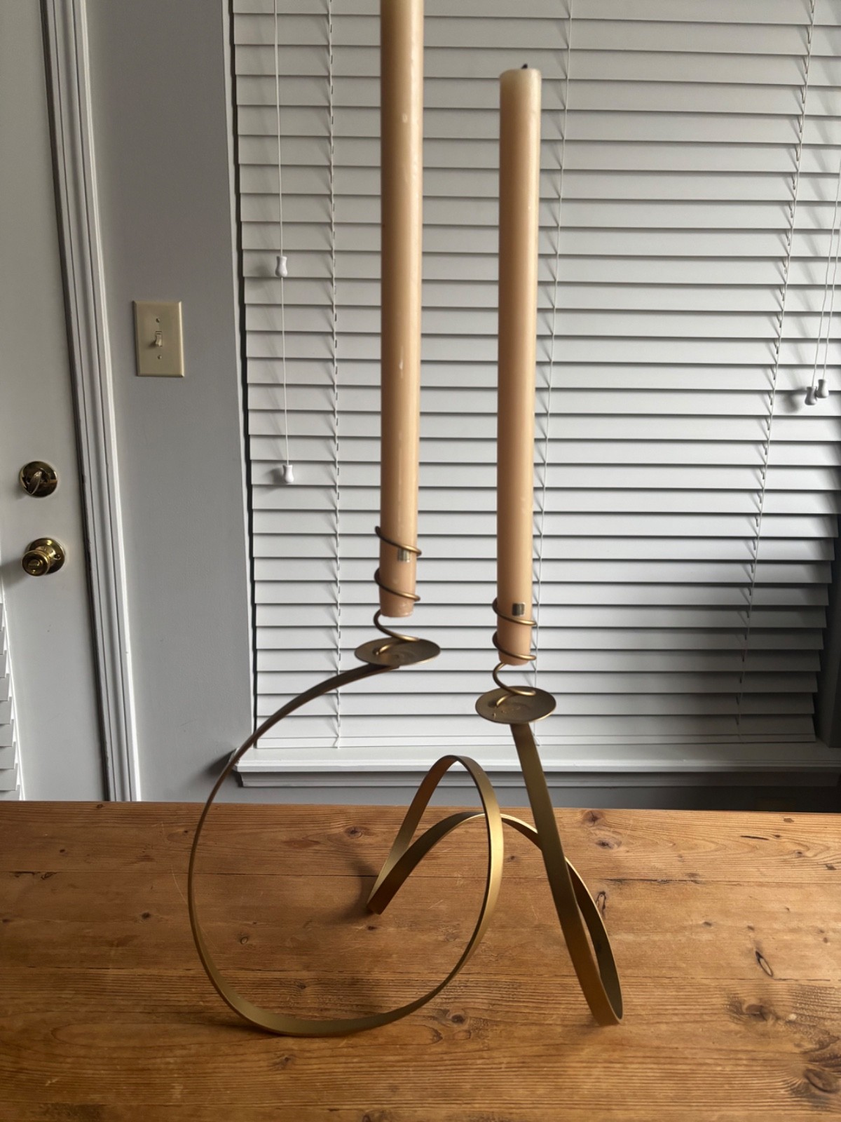 Vintage Mid Century Gold Ribbon Spiral Taper Candle Holder Artisan Canada