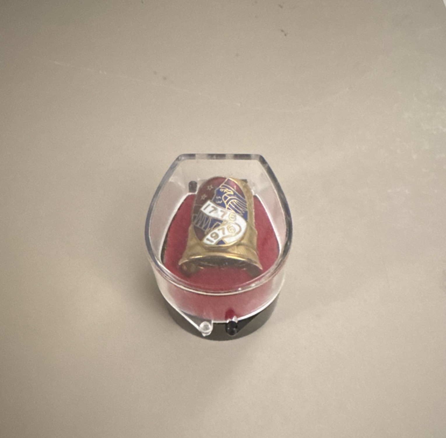 Gold-Colored Thimble In Case: 1776-1976 Eagle Design