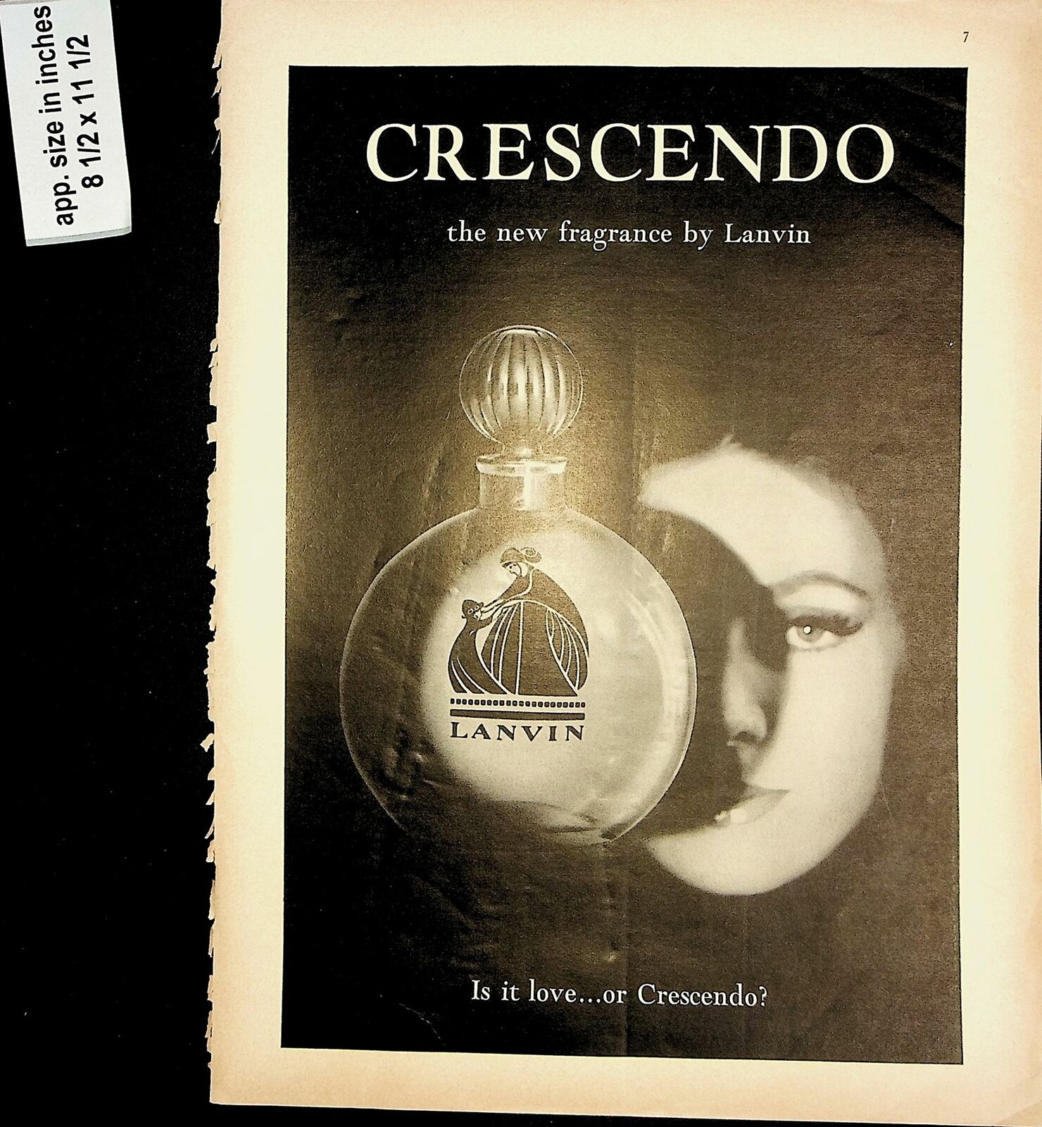 1961 Crescendo Lanvin Fragrance Women Vintage Print AD 8067