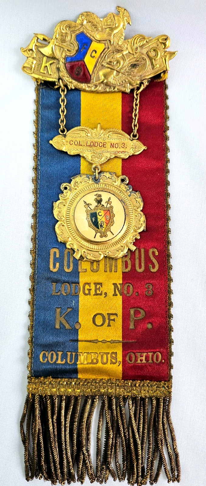 VTG KNIGHTS OF PYTHIAS FCB Columbus Lodge No 3 OHIO Double Sided Ribbon 8.75\
