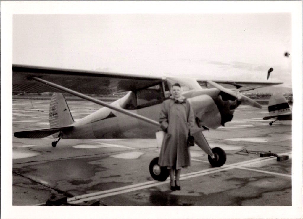Vintage Photo Woman Pilot Aviation Airplane N9784B Airport 1950s B&W