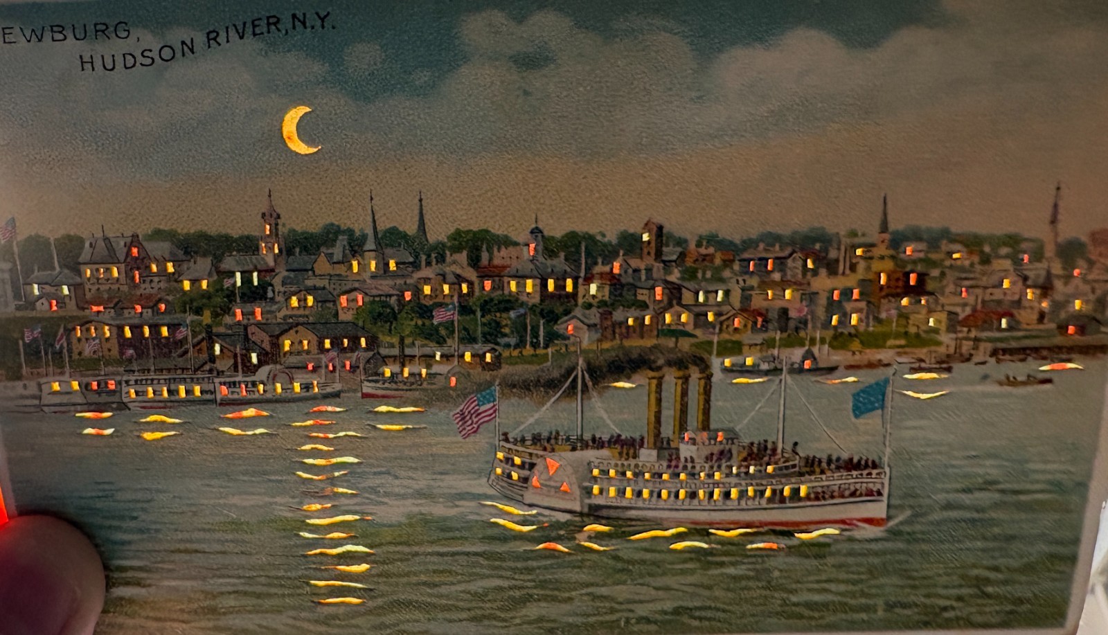 Postcard Hold-To-Light Hudson River Steamer Newburg  New York *1544